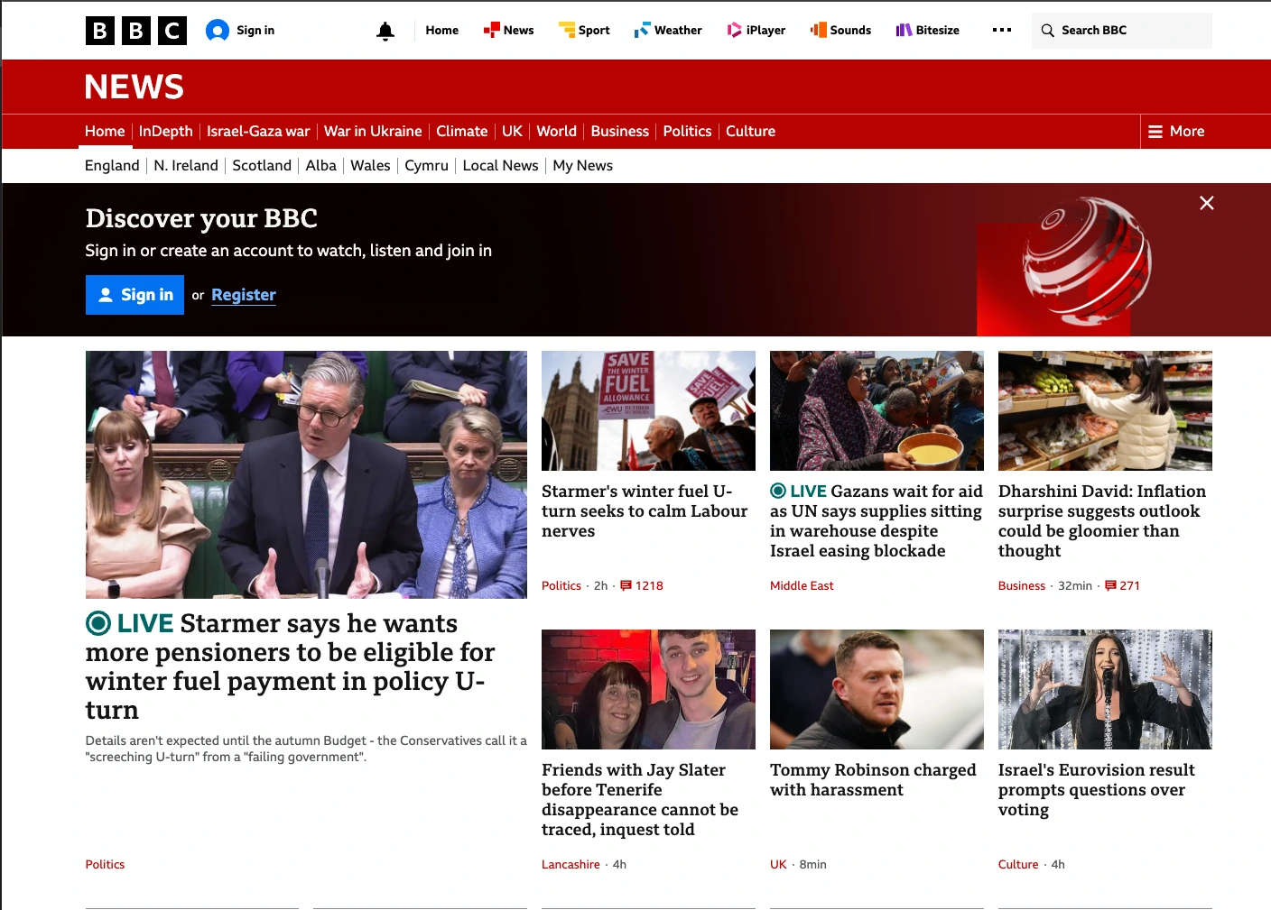 BBC News website as seen with normal vision